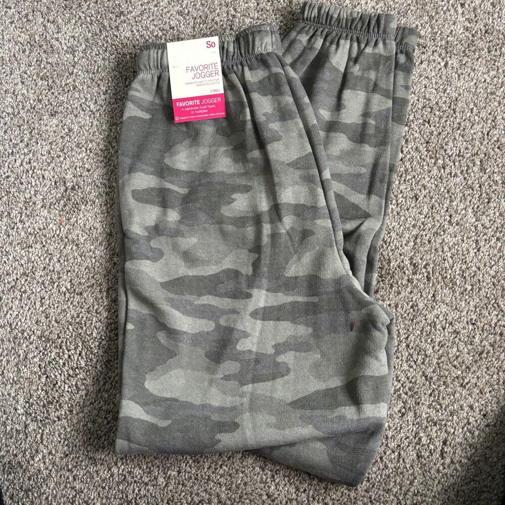 SO Favorite Jogger Pocket Sweatpants Drawstring Elastic Gray Camo Junior XS #3